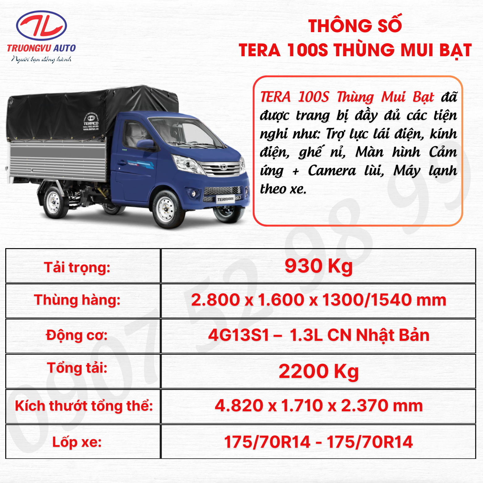 THÔNG SỐ THÙNG MUI BẠT