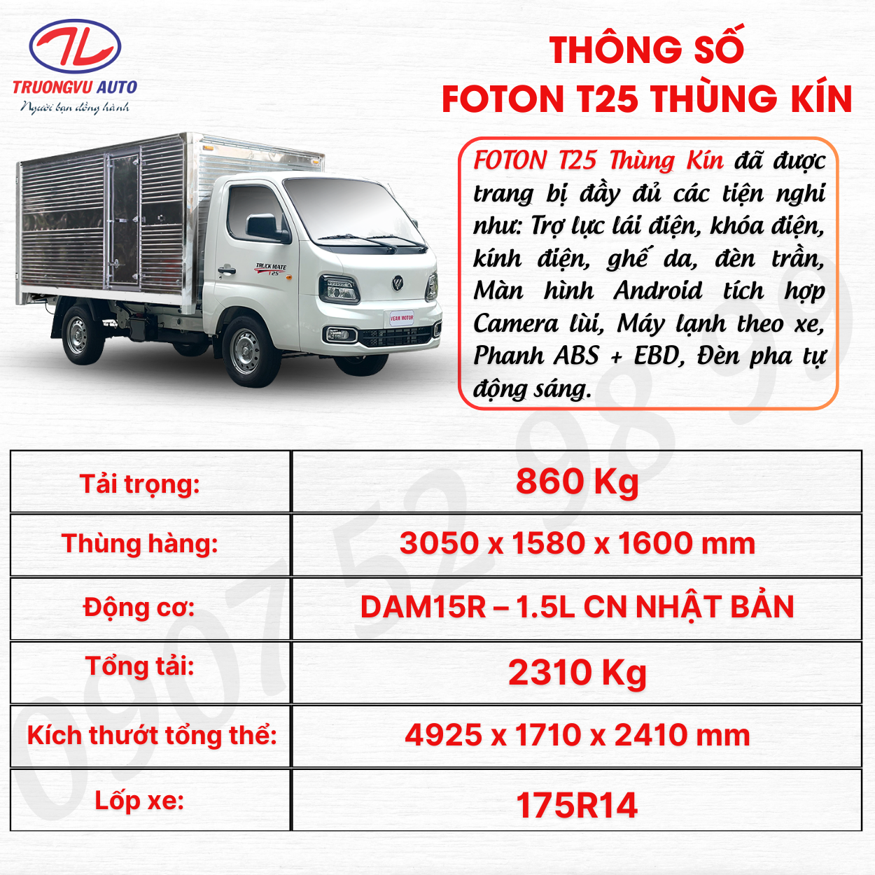 THÔNG SỐ FOTON T25