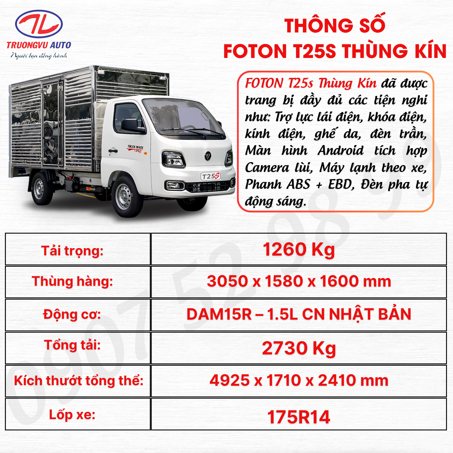 THÔNG SỐ THÙNG KÍN