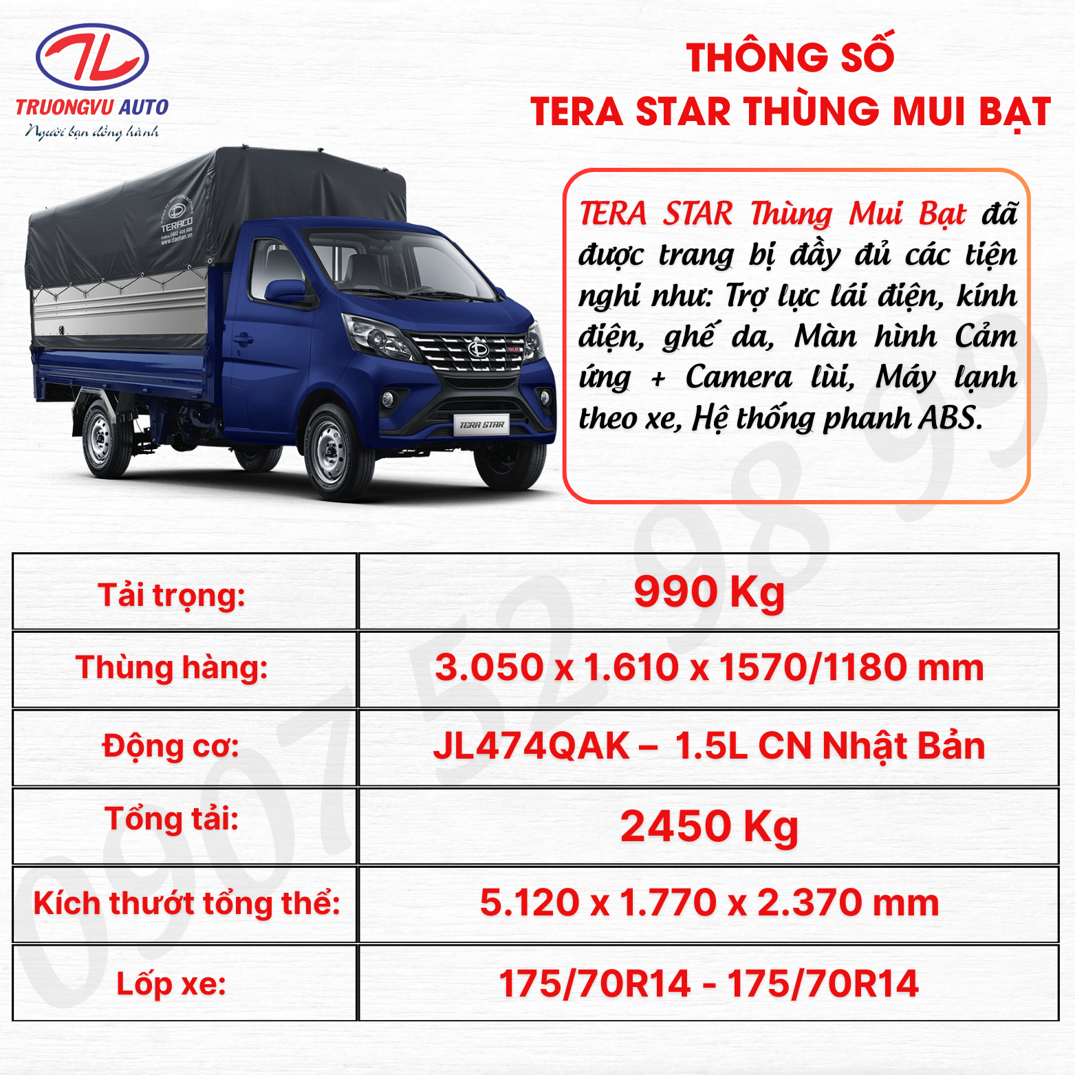 THÔNG SỐ THÙNG MUI BẠT