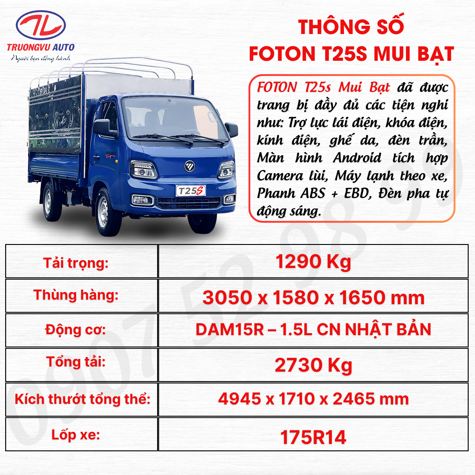THÔNG SỐ THÙNG MUI BẠT